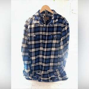 Orvis Flannel Shacket Shirt Jacket Men’s XXL Blue Plaid Pockets Heavy 100%Cotton